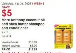 Costco Marc Anthony coconut oil and shea butter shampoo and conditioner offer