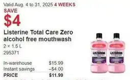 Costco Listerine Total Care Zero alcohol free mouthwash offer
