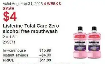 Costco Listerine Total Care Zero alcohol free mouthwash offer
