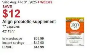 Costco Align probiotic supplement offer