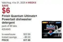 Costco Finish Quantum Ultimate+ Powerball dishwasher detergent offer