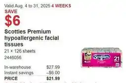 Costco Scotties Premium hypoallergenic facial tissues offer