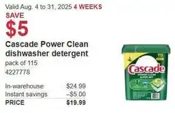 Costco Cascade Power Clean dishwasher detergent offer