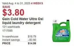 Costco Gain Cold Water Ultra Oxi liquid laundry detergent offer