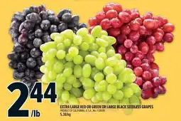 Metro Extra large red or green or large black seedless grapes offer