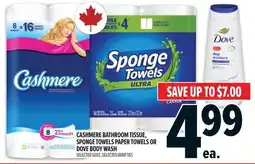Metro Cashmere bathroom tissue, sponge towels paper towels or dove body wash offer