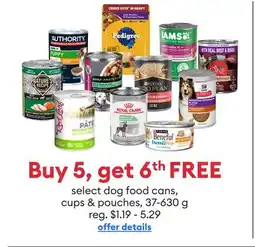 Petsmart Buy 5, get 6th FREE select dog food cans, cups & pouches, 37-630 g offer