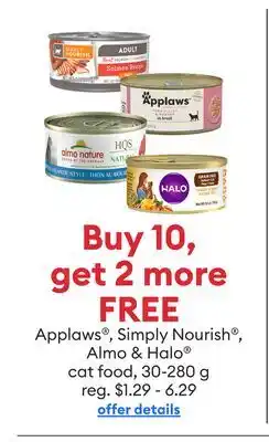 Petsmart Buy 10, get 2 more FREE Applaws , Simply Nourish , Almo & Halo , cat food offer