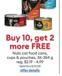 Petsmart Nulo cat food cans, cups & pouches offer