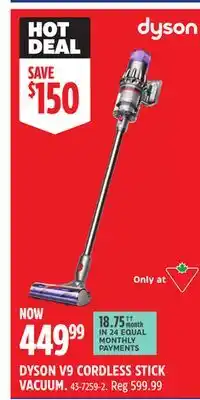 Canadian Tire DYSON V9 CORDLESS STICK VACUUM offer