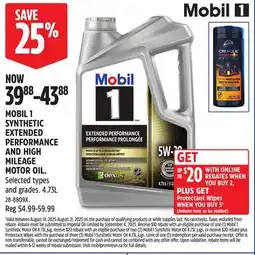 Canadian Tire MOBIL 1 SYNTHETIC EXTENDED PERFORMANCE AND HIGH MILEAGE MOTOR OIL offer