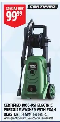 Canadian Tire CERTIFIED 1800-PSI ELECTRIC PRESSURE WASHER WITH FOAM BLASTER offer