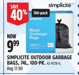 Canadian Tire SIMPLICITE OUTDOOR GARBAGE BAGS, 74L, 100-PK offer