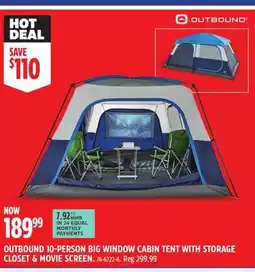 Canadian Tire OUTBOUND 10-PERSON BIG WINDOW CABIN TENT WITH STORAGE CLOSET & MOVIE SCREEN offer