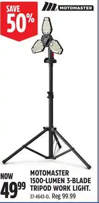 Canadian Tire MOTOMASTER 1500-LUMEN 3-BLADE TRIPOD WORK LIGHT offer