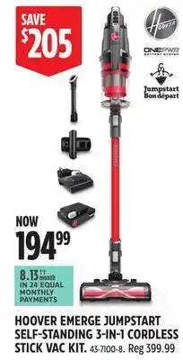 Canadian Tire HOOVER EMERGE JUMPSTART SELF-STANDING 3-IN-1 CORDLESS STICK VAC KIT offer