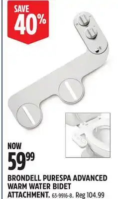 Canadian Tire BRONDELL PURESPA ADVANCED WARM WATER BIDET ATTACHMENT offer
