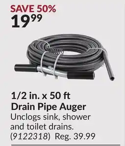 Princess Auto 1/2 in. x 50 Drain Pipe Auger offer