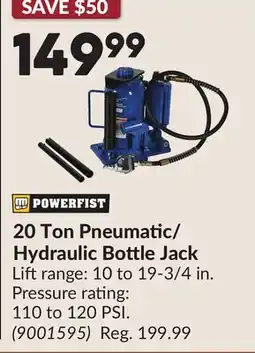 Princess Auto 20 Ton Pneumatic/ Hydraulic Bottle Jack offer