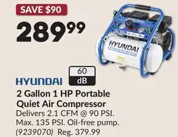 Princess Auto HYUNDAI 2 Gallon 1 HP Portable Quiet Air Compressor offer