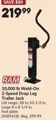 Princess Auto 10,000 lb Weld-On 2-Speed Drop Leg Trailer Jack offer