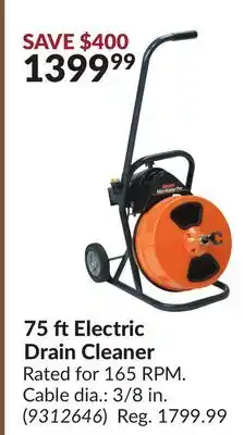 Princess Auto 75 ft Electric Drain Cleaner offer