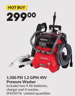 Princess Auto 1,500 PSI 1.2 GPM 40V Pressure Washer offer
