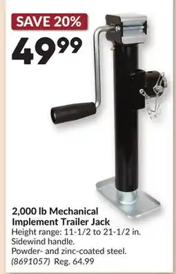 Princess Auto 2,000 lb Mechanical Implement Trailer Jack offer
