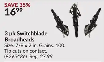 Princess Auto 3 pk Switchblade Broadheads offer