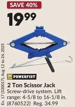 Princess Auto 2 Ton Scissor Jack offer