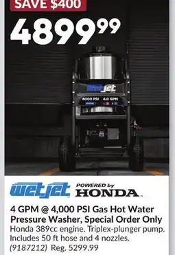 Princess Auto 4 GPM @ 4,000 PSI Gas Hot Water Pressure Washer, Special Order Only offer