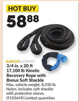 Princess Auto 3/4 in. x 20 17,100 lb Kinetic Recovery Rope with Bonus SoftShackle offer