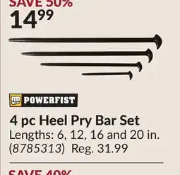 Princess Auto 4 pc Heel Pry Bar Set offer