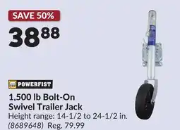 Princess Auto 1,500 lb Bolt-On Swivel Trailer Jack offer