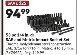 Princess Auto 53 pc 1/4 in. dr SAE and Metric Impact Socket Set offer
