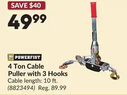 Princess Auto 4 Ton Cable Puller with 3 Hooks offer