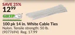 Princess Auto 100 pk 14 in. White Cable Ties offer
