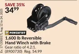 Princess Auto POWERFIST 1,600 lb Reversible Hand Winch with Brake offer