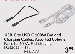 Princess Auto 1 ft USB-C to USB-C 100W Braided Charging Cables, Assorted Colours offer