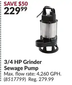 Princess Auto 3/4 HP Grinder Sewage Pump offer