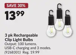 Princess Auto 3 pk Rechargeable Clip Light Bulbs offer