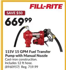 Princess Auto 115V 15 GPM Fuel Transfer Pump with Manual Nozzle offer