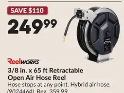 Princess Auto Reel Works 3/8 in. x 65 ftRetractable Open Air Hose Reel offer