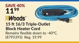 Princess Auto 15 ft16/3 Triple-Outlet Block Heater Cord offer