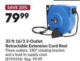 Princess Auto POWERFIST 33 ft16/3 3-Outlet Retractable Extension Cord Reel offer