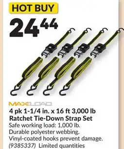 Princess Auto 4 pk 1-1/4 in. x 16 ft3,000 lb Ratchet Tie-Down Strap Set offer