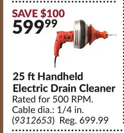 Princess Auto 25 ft Handheld Electric Drain Cleaner offer
