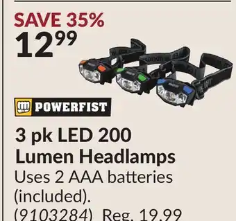 Princess Auto 3 pk LED 200 Lumen Headlamps offer