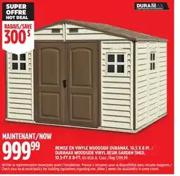 Canadian Tire DURAMAX WOODSIDE VINYL RESIN GARDEN SHED, 10.5-FT X 8-FT offer