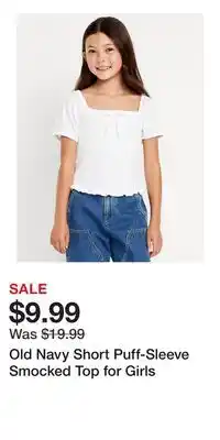 Old Navy Old Navy Short Puff-Sleeve Smocked Top for Girls offer